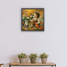 Load image into Gallery viewer, Diamond Painting - Full Round - child and kitten and dandelion (30*30CM)
