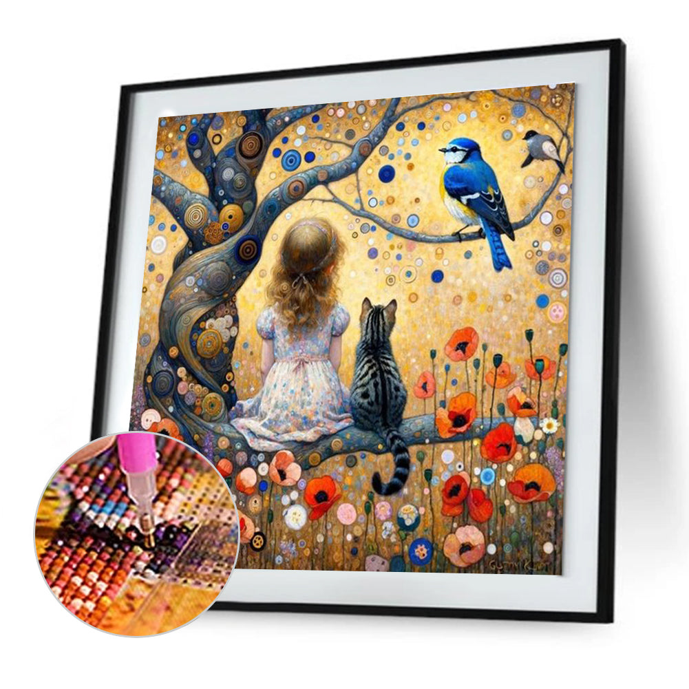 Diamond Painting - Full Round - kids and kittens and birds (30*30CM)