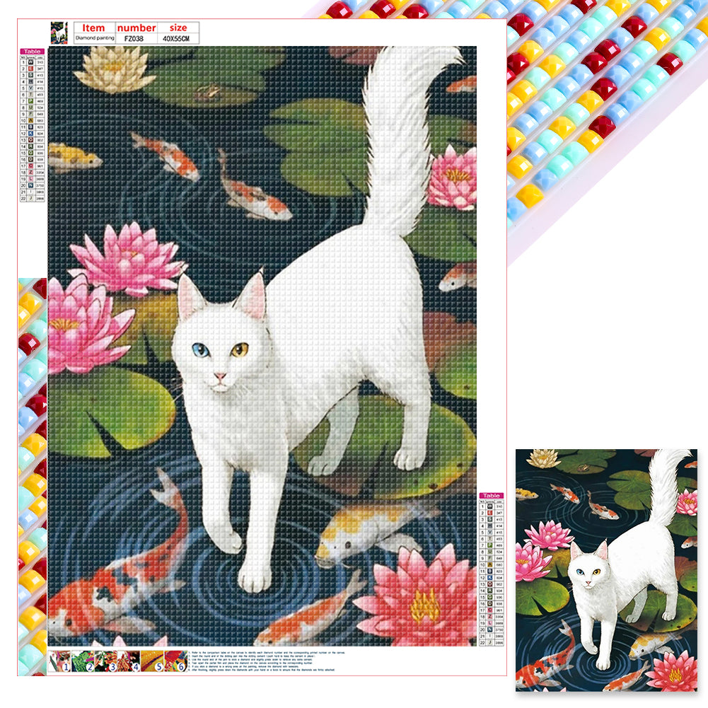 Diamond Painting - Full Square - Oil painting white cat on water (40*55CM)