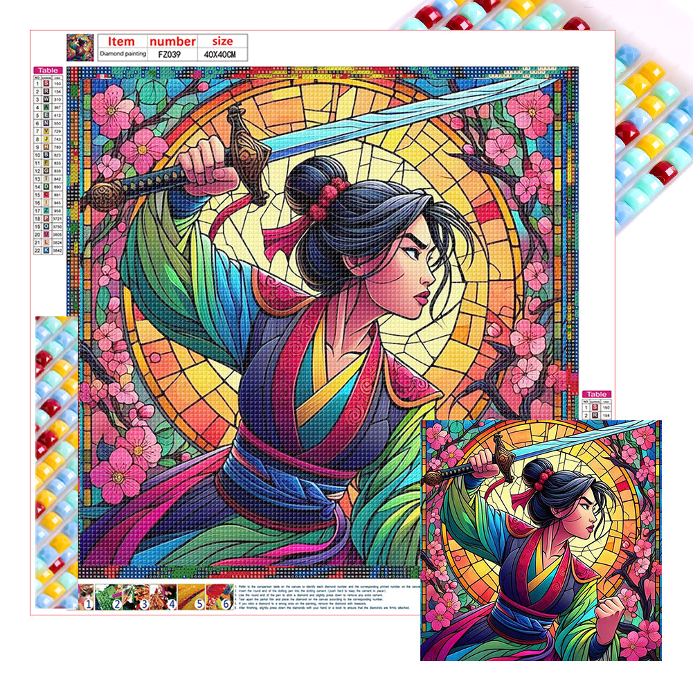 Diamond Painting - Full Square - Glass Art Lattice Disney Princess-Mulan (40*40CM)