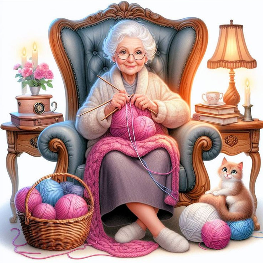 Diamond Painting - Full Round - old lady knitting yarn (40*40CM)