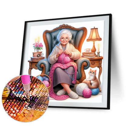 Diamond Painting - Full Round - old lady knitting yarn (40*40CM)