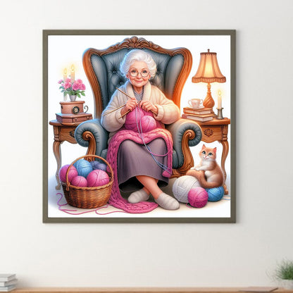 Diamond Painting - Full Round - old lady knitting yarn (40*40CM)