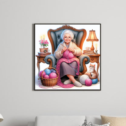 Diamond Painting - Full Round - old lady knitting yarn (40*40CM)