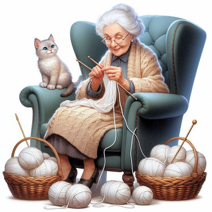 Diamond Painting - Full Round - old lady knitting yarn (40*40CM)