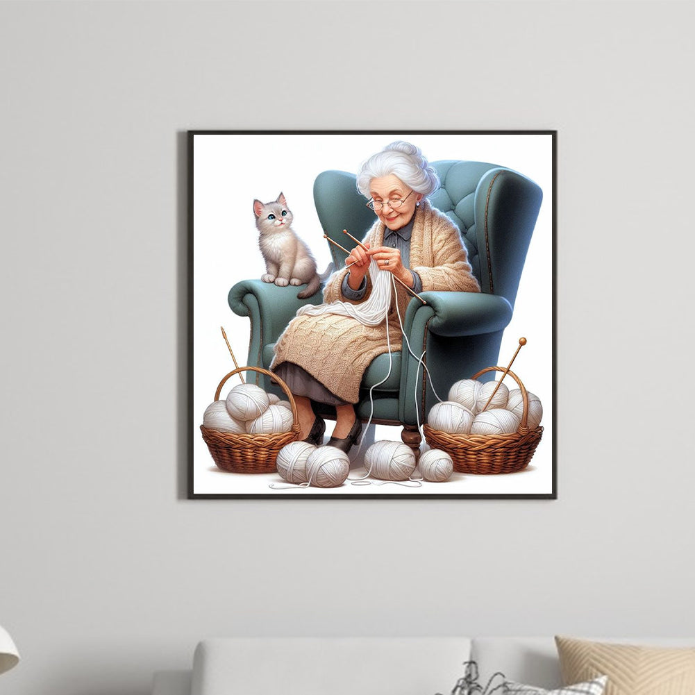 Diamond Painting - Full Round - old lady knitting yarn (40*40CM)