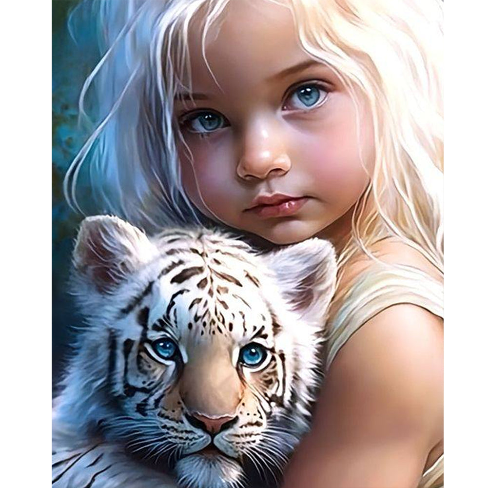 Diamond Painting - Full Round - white tiger girl (40*50CM)