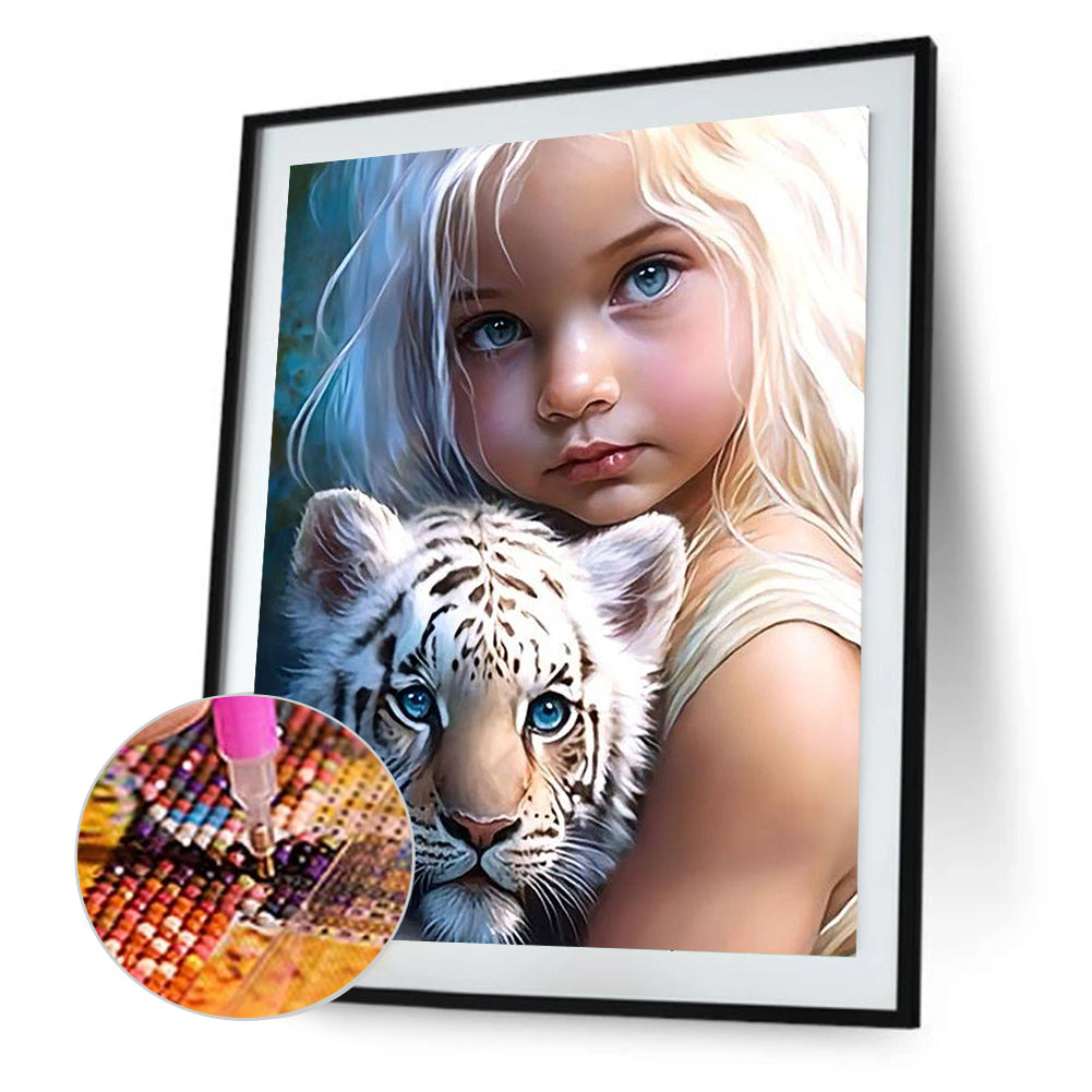 Diamond Painting - Full Round - white tiger girl (40*50CM)