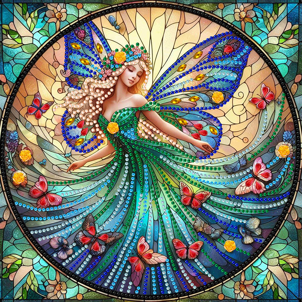 Diamond Painting - Partial Special Shaped - Stained Glass Butterfly Fairy (30*30CM)