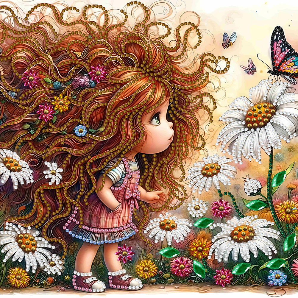 Diamond Painting - Partial Special Shaped - curly hair girl (30*30CM)