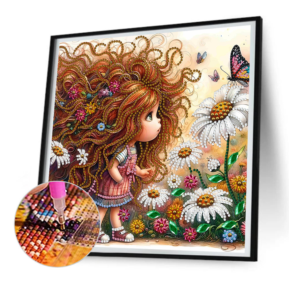 Diamond Painting - Partial Special Shaped - curly hair girl (30*30CM)