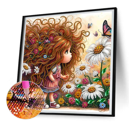 Diamond Painting - Partial Special Shaped - curly hair girl (30*30CM)