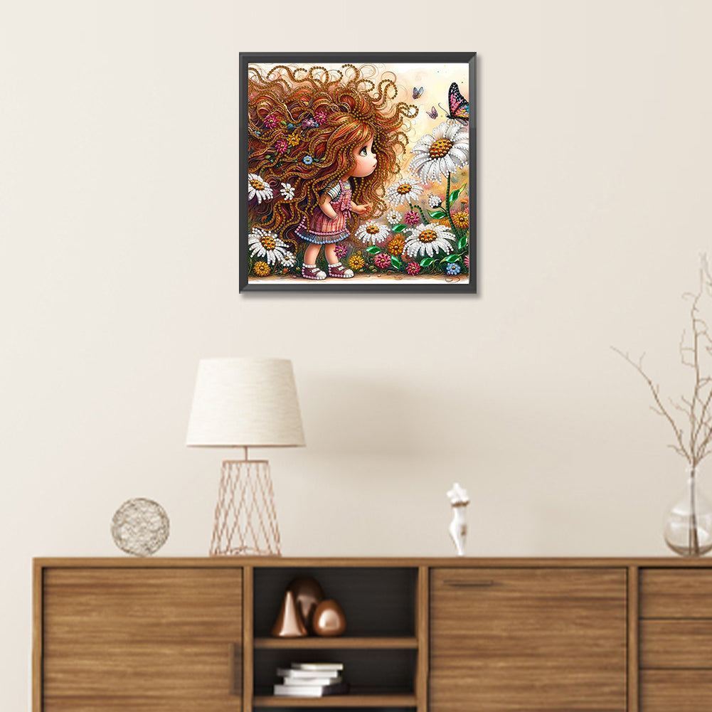 Diamond Painting - Partial Special Shaped - curly hair girl (30*30CM)