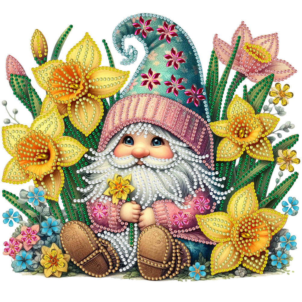 Diamond Painting - Partial Special Shaped - Spring flower gnome (30*30CM)