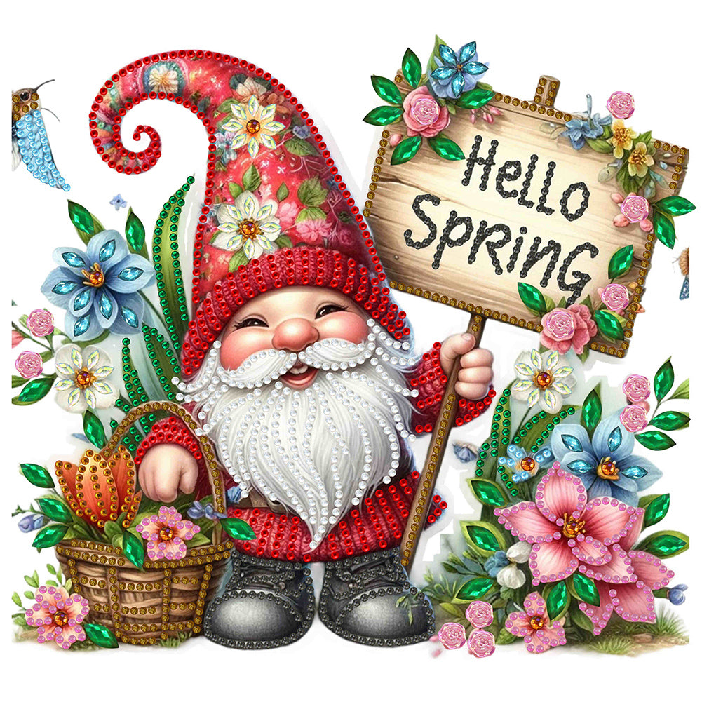 Diamond Painting - Partial Special Shaped - Spring flower gnome (30*30CM)