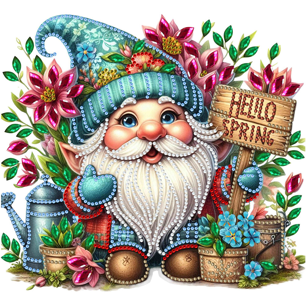 Diamond Painting - Partial Special Shaped - Spring flower gnome (30*30CM)