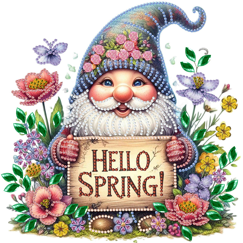 Diamond Painting - Partial Special Shaped - Spring flower gnome (30*30CM)