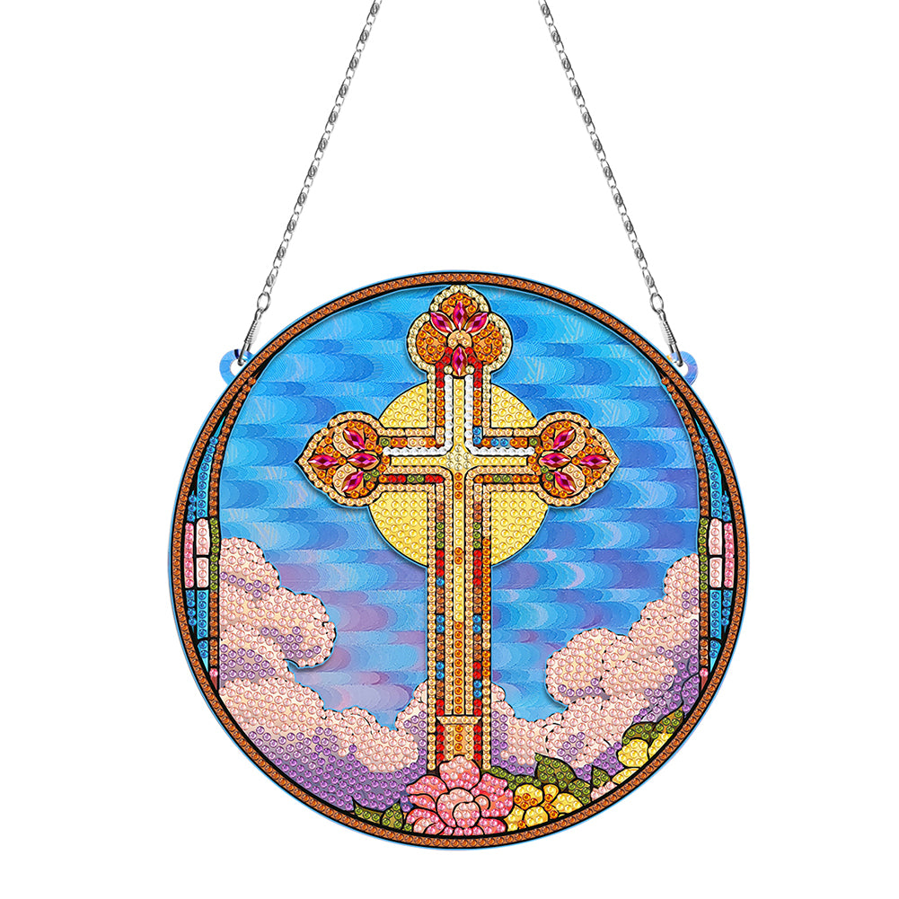 Suncatcher Cross Colorful Diamond Drawing Hanging Ornament Decor (Cross)