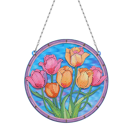 Suncatcher Flower Colorful Diamond Drawing Hanging Ornament Decor (Tulip)