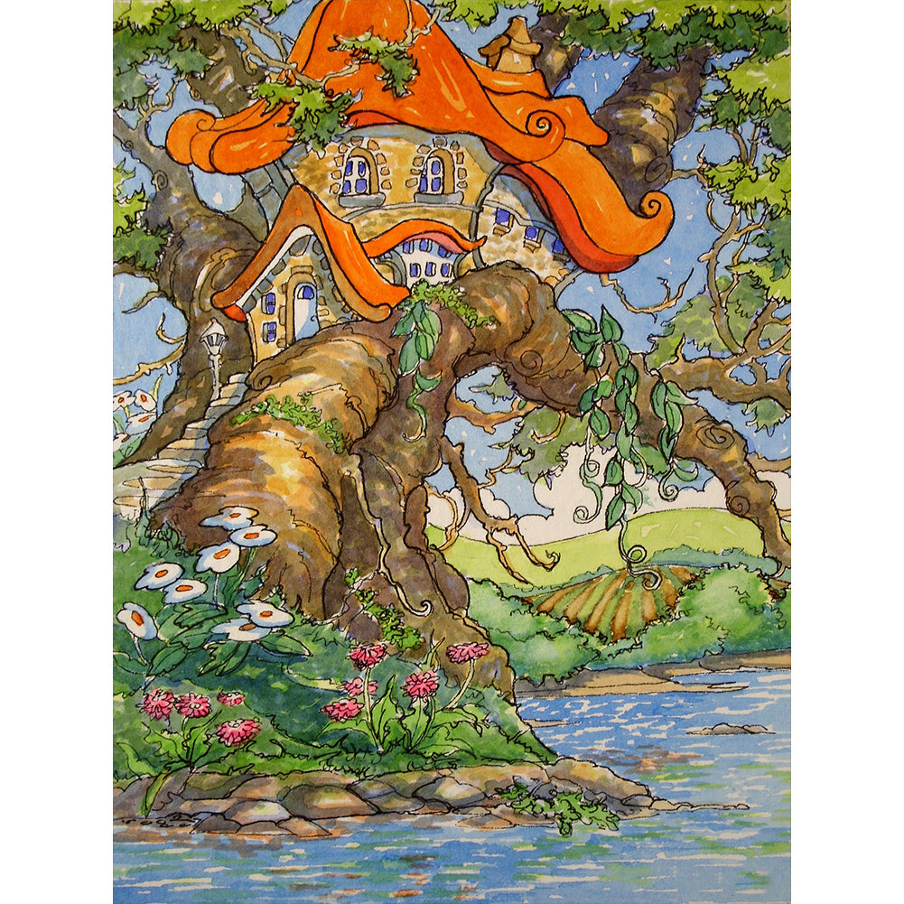 Diamond Painting - Full Round - Mushroom hut in the tree (30*40CM)