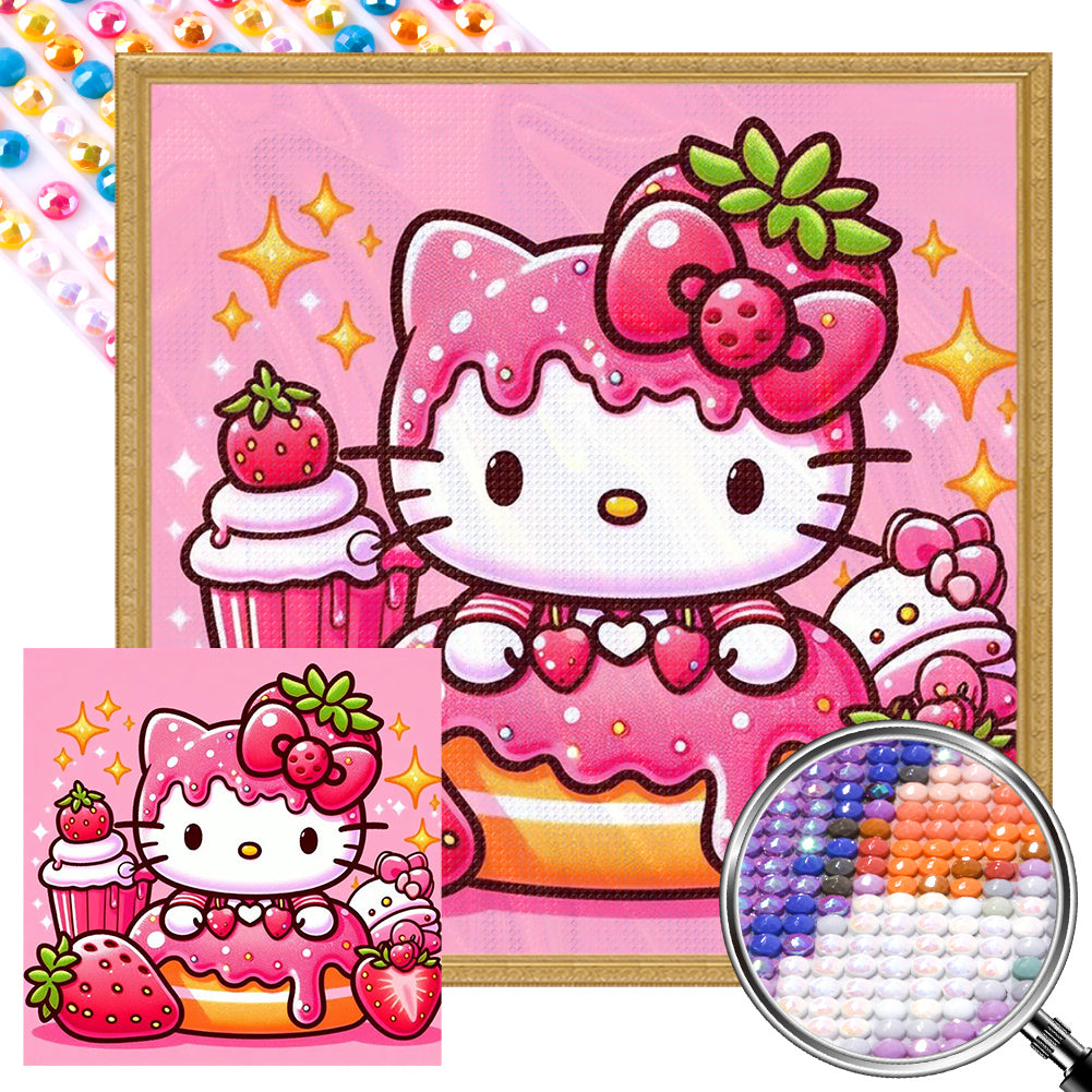 AB Diamond Painting - Full Round - strawberry hello kitty (30*30CM)