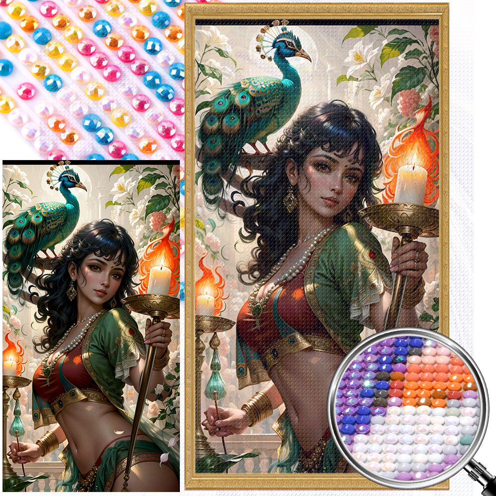 AB Diamond Painting - Full Round - Peacock Girl (40*75CM)