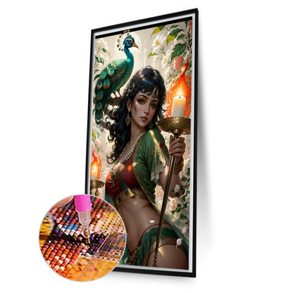AB Diamond Painting - Full Round - Peacock Girl (40*75CM)