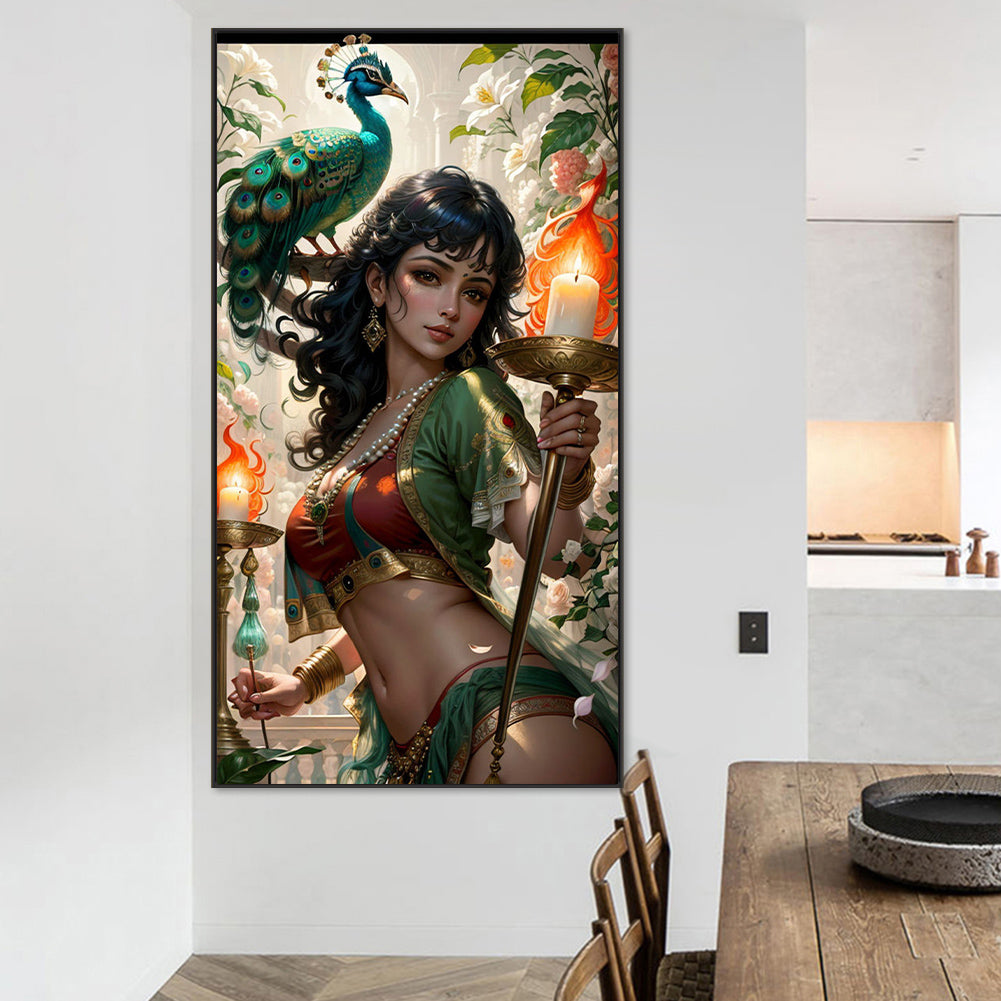 AB Diamond Painting - Full Round - Peacock Girl (40*75CM)