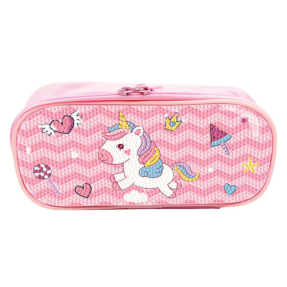 Cartoon Unicorn Round DIY Diamond Painting Stationery Box Students Pencil Case