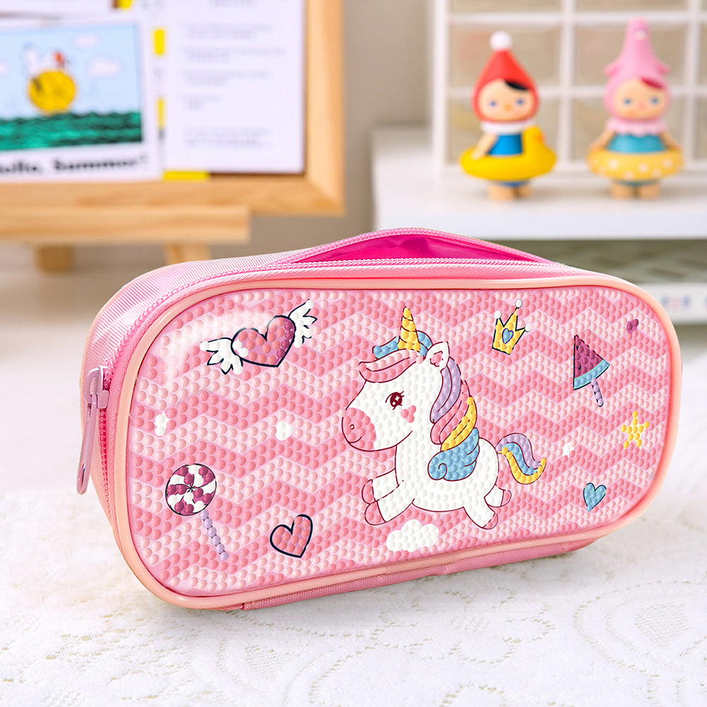 Cartoon Unicorn Round DIY Diamond Painting Stationery Box Students Pencil Case