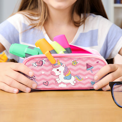 Cartoon Unicorn Round DIY Diamond Painting Stationery Box Students Pencil Case