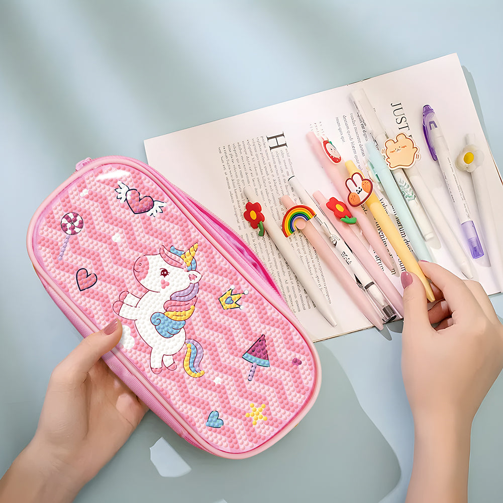 Cartoon Unicorn Round DIY Diamond Painting Stationery Box Students Pencil Case