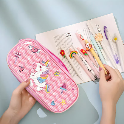 Cartoon Unicorn Round DIY Diamond Painting Stationery Box Students Pencil Case