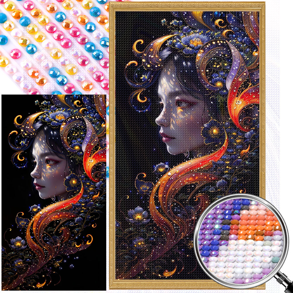 AB Diamond Painting - Full Round - flower and girl (40*75CM)