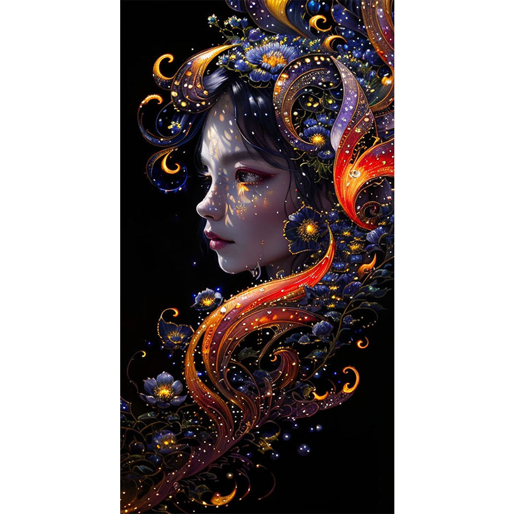 AB Diamond Painting - Full Round - flower and girl (40*75CM)
