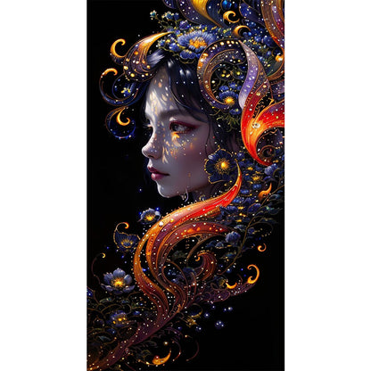 AB Diamond Painting - Full Round - flower and girl (40*75CM)