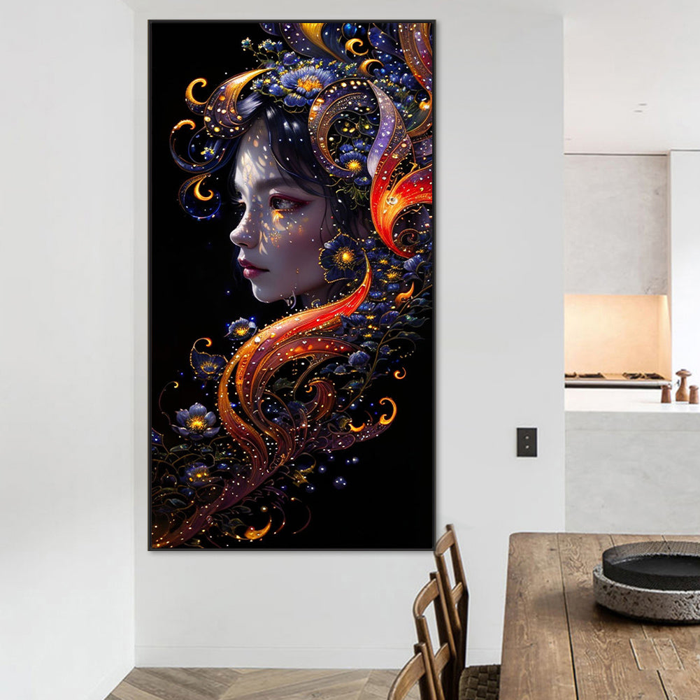 AB Diamond Painting - Full Round - flower and girl (40*75CM)