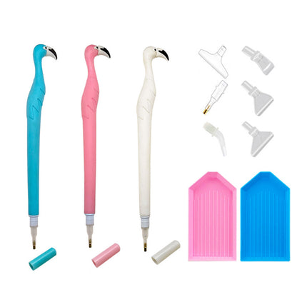 Cute Flamingo Diamond Painting Pen Kit with Clay Tips Tray for Diamond Painting