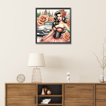 Diamond Painting - Partial Special Shaped - retro girl (30*30CM)