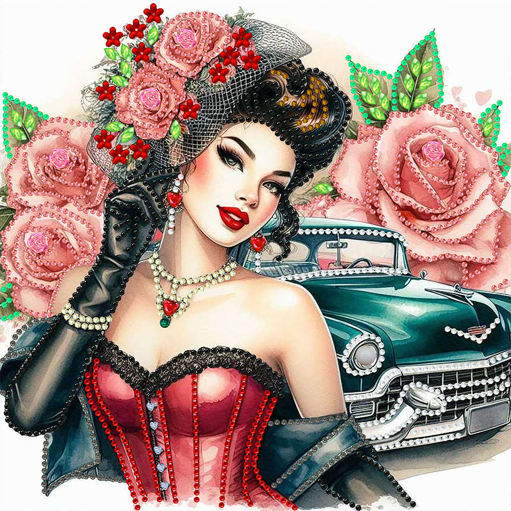 Diamond Painting - Partial Special Shaped - retro girl (30*30CM)