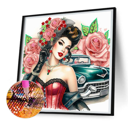 Diamond Painting - Partial Special Shaped - retro girl (30*30CM)
