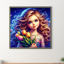 Load image into Gallery viewer, Diamond Painting - Full Round - little girl holding flowers (40*40CM)

