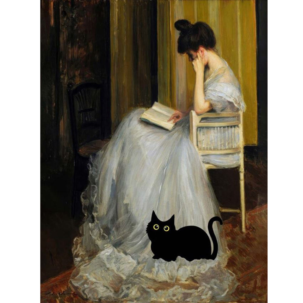 Diamond Painting - Full Round - woman and cat (30*40CM)