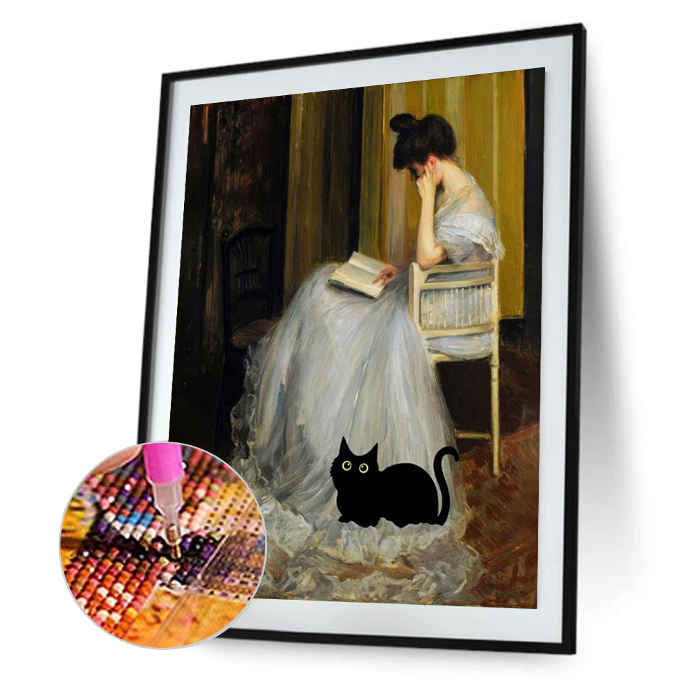 Diamond Painting - Full Round - woman and cat (30*40CM)