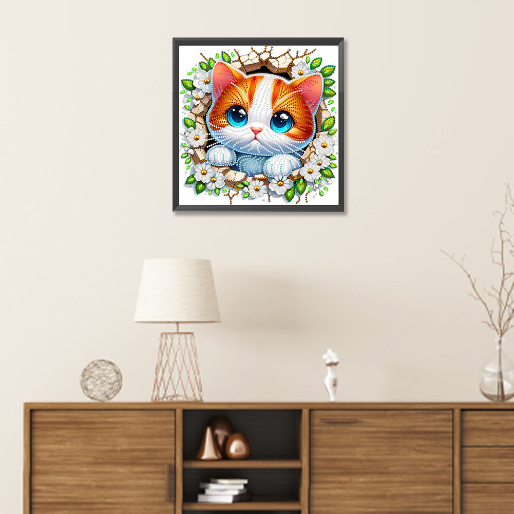 Diamond Painting - Partial Special Shaped - The kitten that breaks out of the wall (30*30CM)