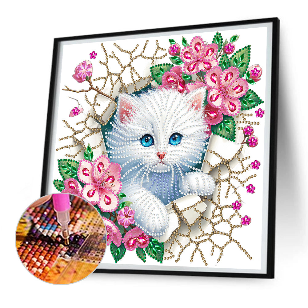 Diamond Painting - Partial Special Shaped - The kitten that breaks out of the wall (30*30CM)