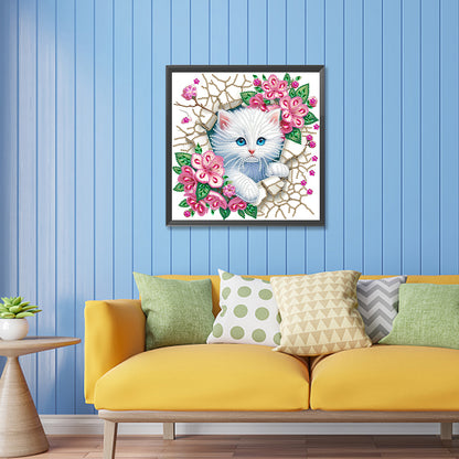 Diamond Painting - Partial Special Shaped - The kitten that breaks out of the wall (30*30CM)