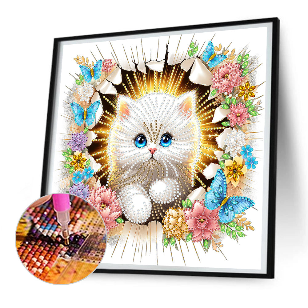 Diamond Painting - Partial Special Shaped - The kitten that breaks out of the wall (30*30CM)