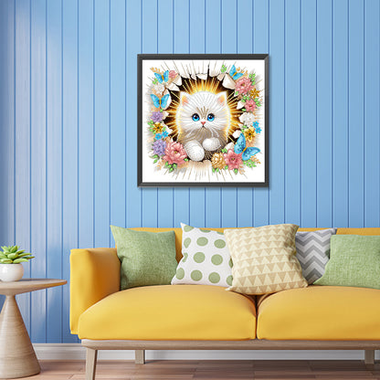 Diamond Painting - Partial Special Shaped - The kitten that breaks out of the wall (30*30CM)