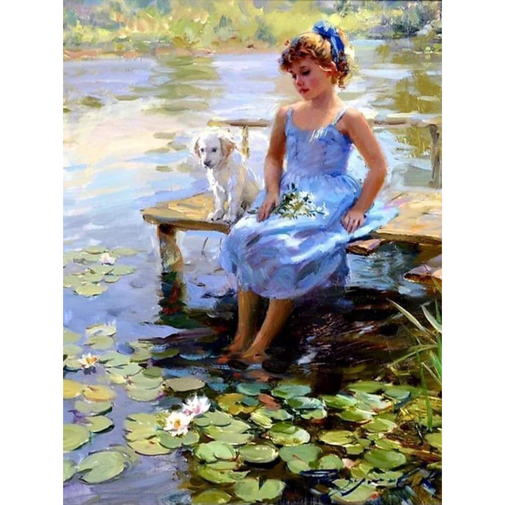 Diamond Painting - Full Round - girl and dog (30*40CM)